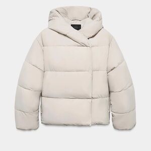 New Zara water repellent hooded puffer anorak in beige